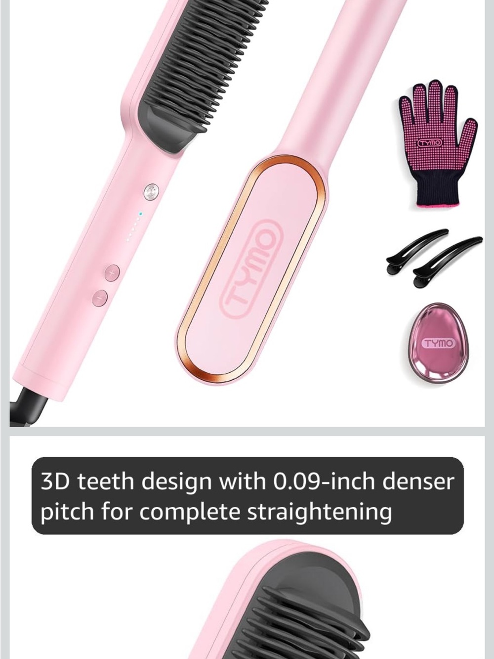 TYMO Pink Ceramic Hair Straightening Brush - Sleek Salon Results